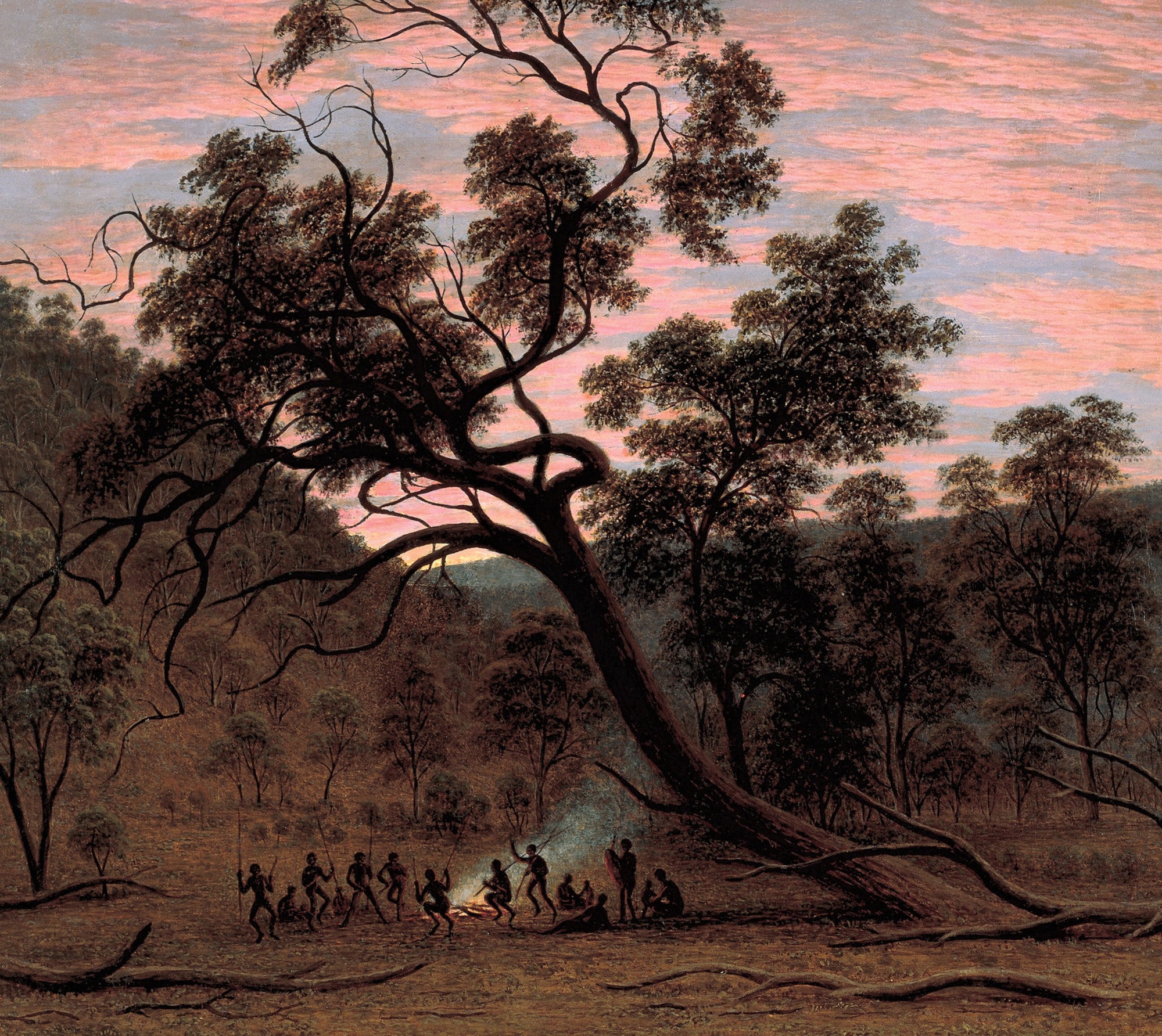 John Glover Fine Art Print : A corroboree of natives in Mills Plains