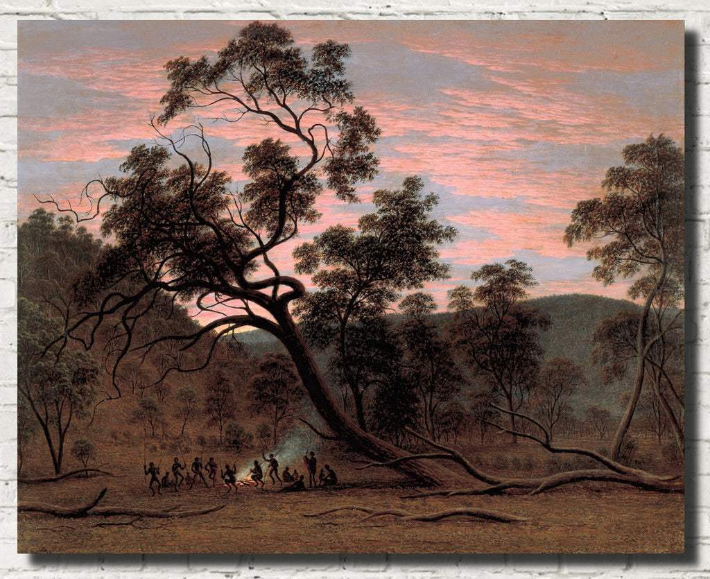 John Glover Fine Art Print : A corroboree of natives in Mills Plains