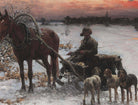 Alfred Kowalski Fine Art Print, A horse drawn sled in a winter landscape at dusk