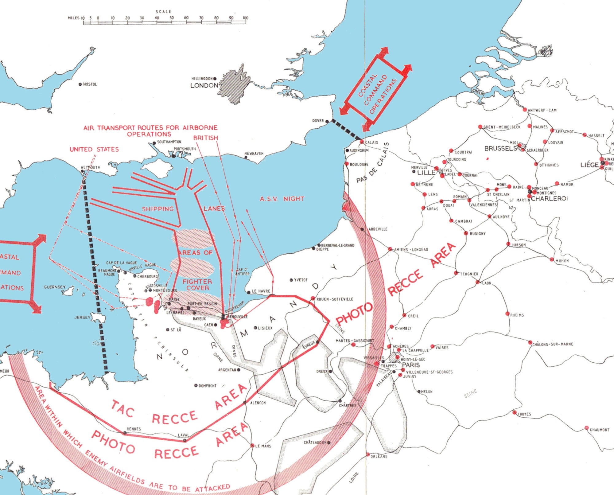 Military Map, Air plan for landings in Normandy June 1944