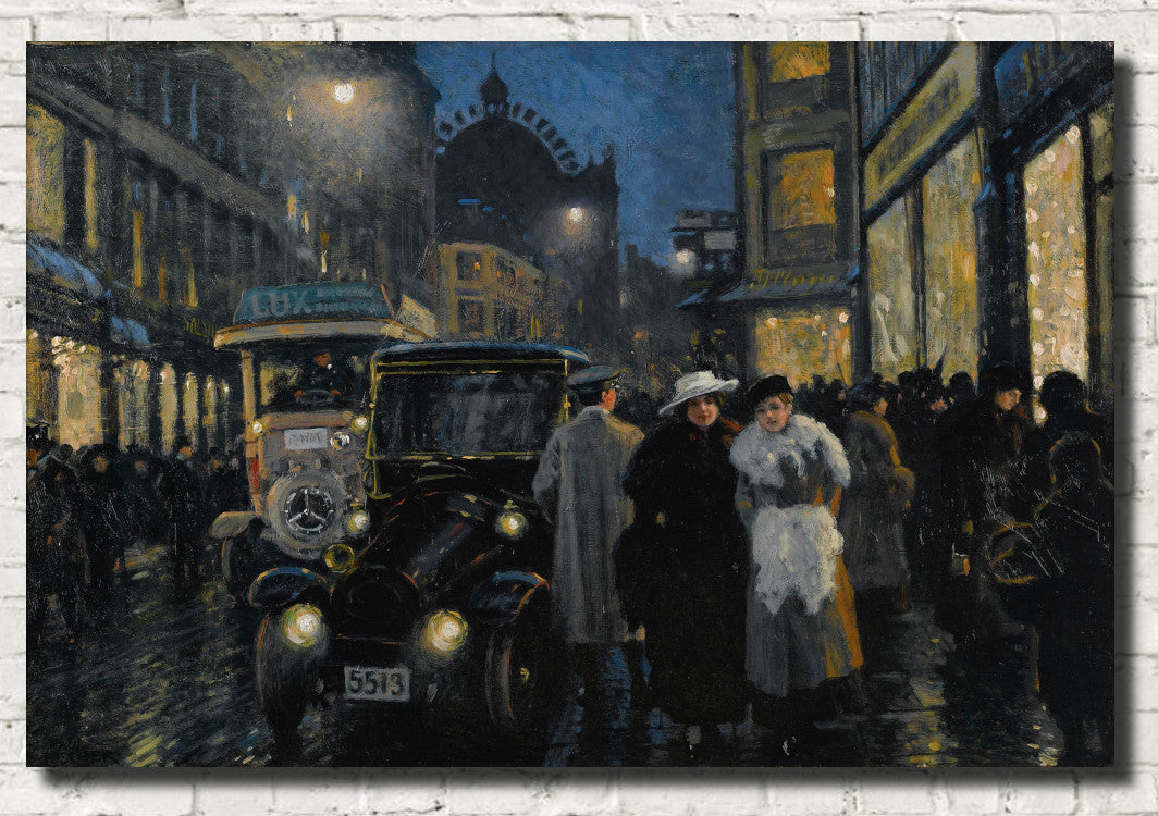 Paul Gustav Fischer Fine Art Print, An evening stroll on the boulevard, Copenhagen