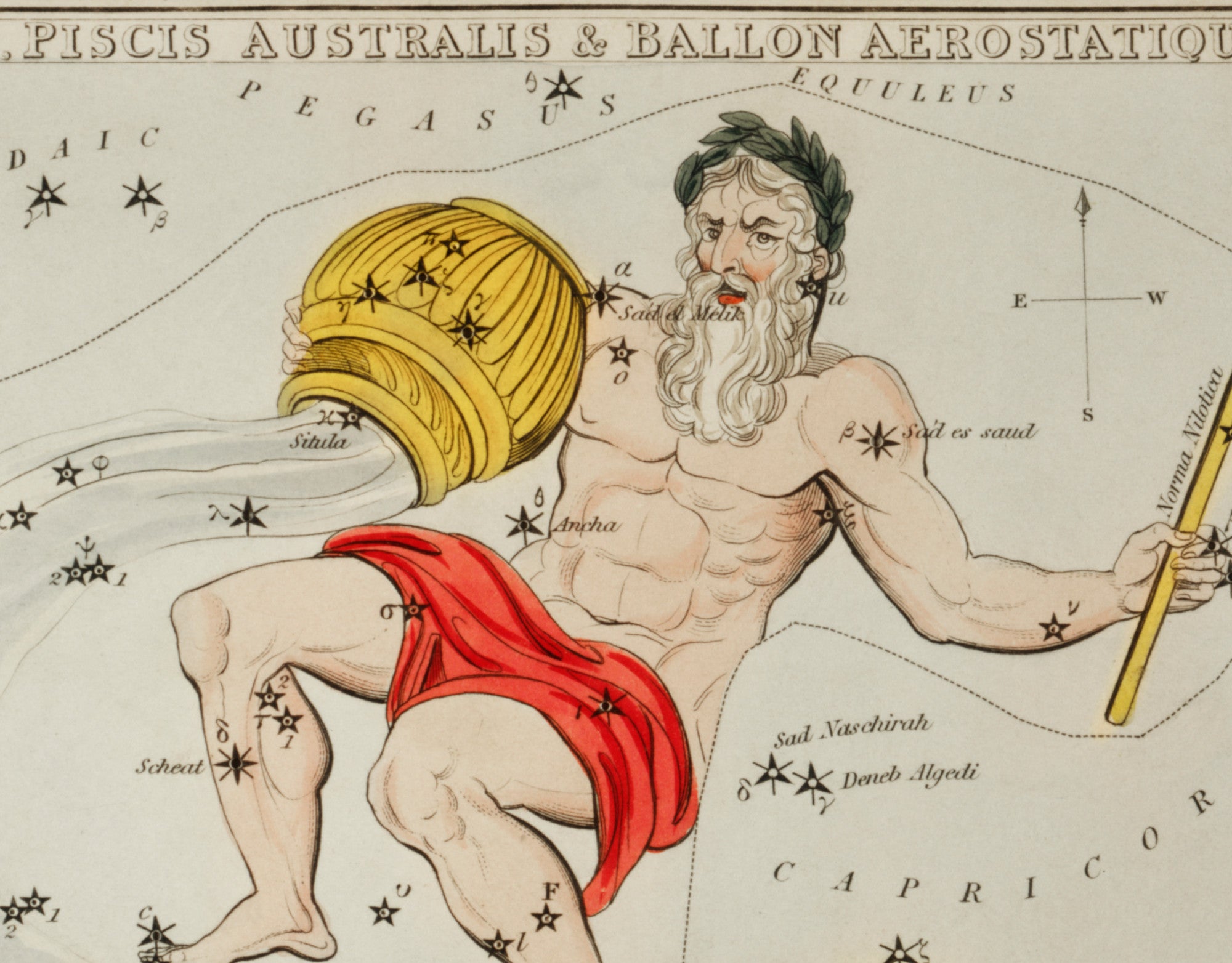 Aquaris, Piscis Australis and Ballon Aerostatique, Sidney Hall Costellations Print