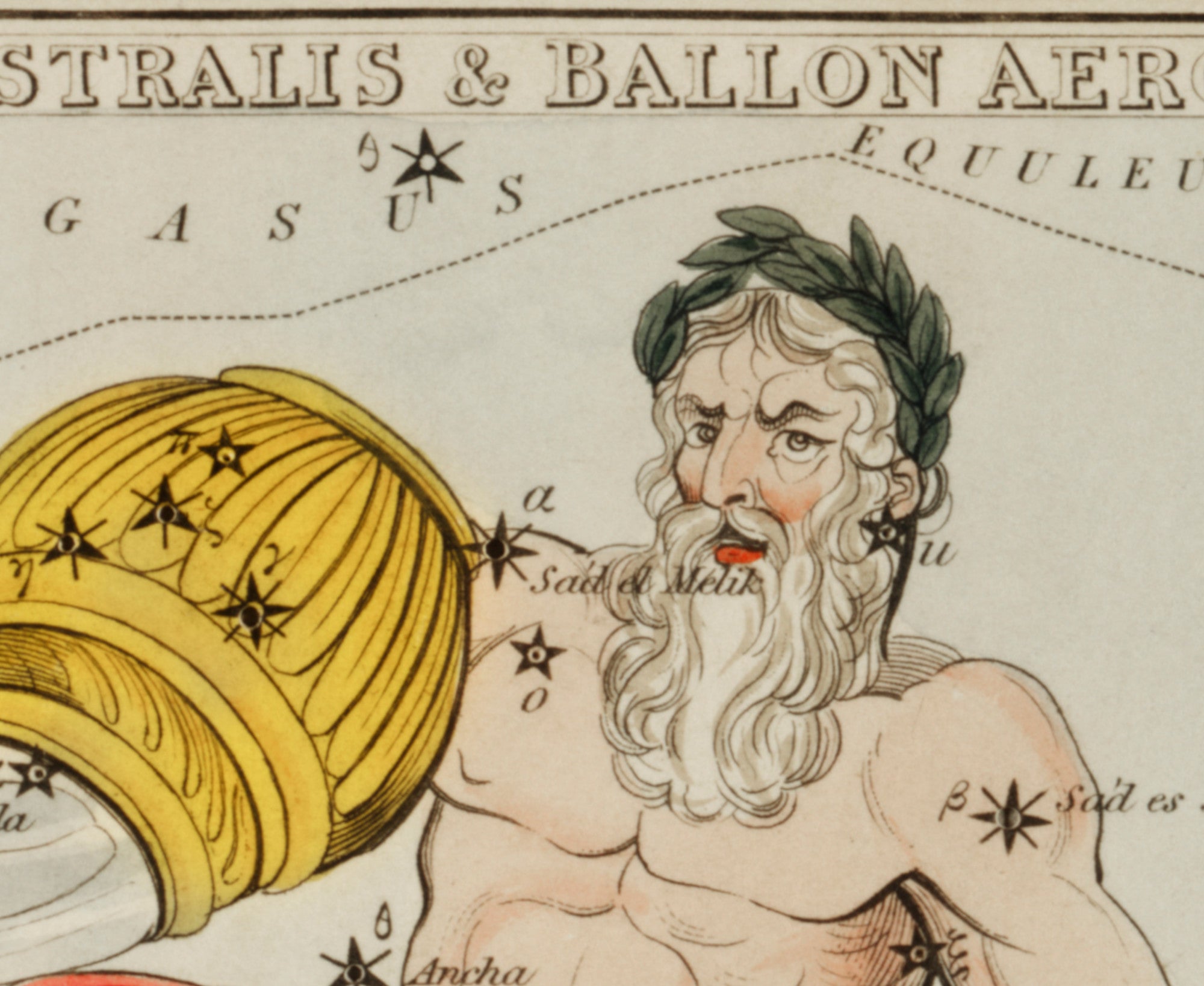 Aquaris, Piscis Australis and Ballon Aerostatique, Sidney Hall Costellations Print