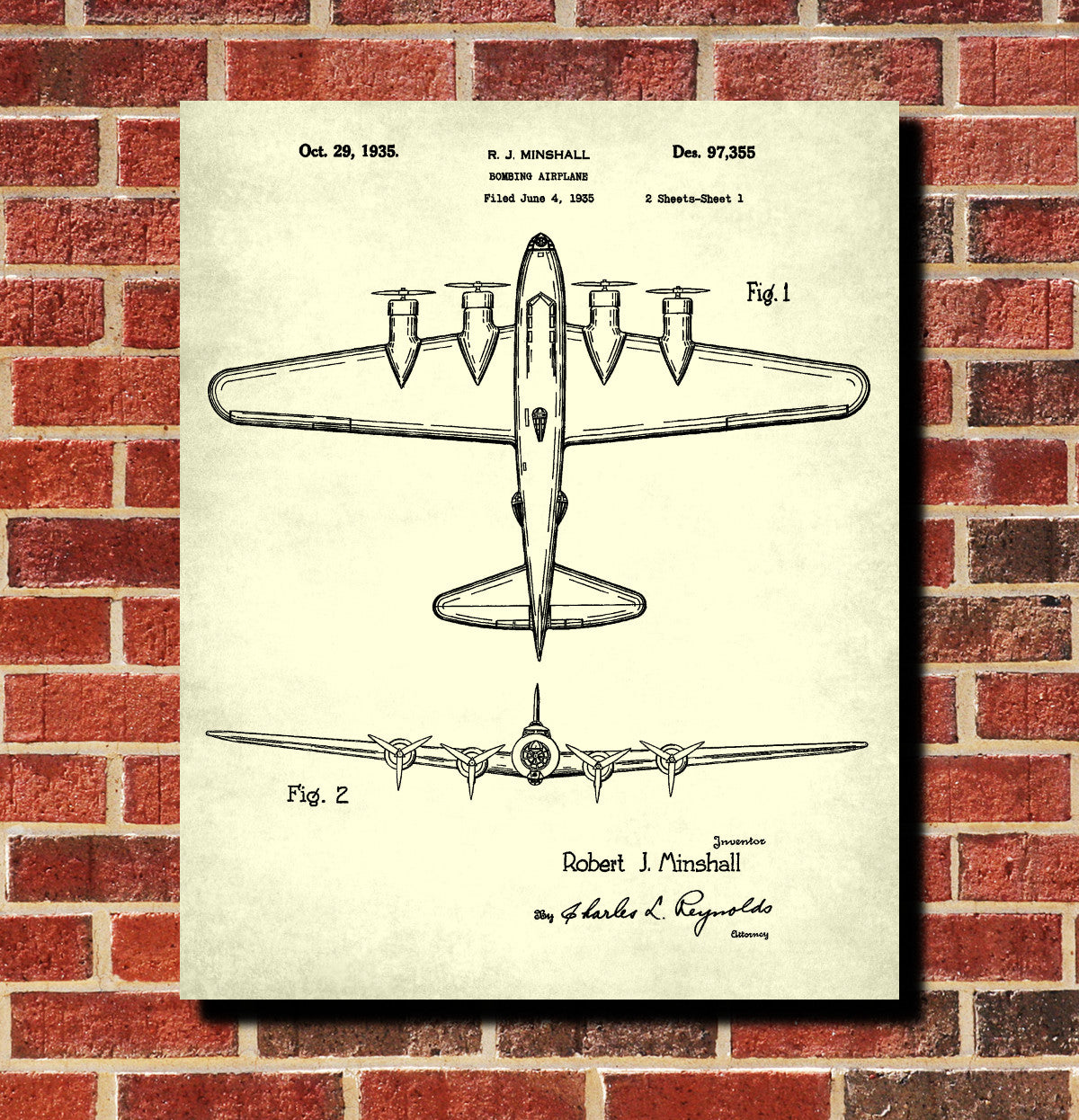B17 Bomber Vintage Airplane Patent Print Aircraft Blueprint Poster