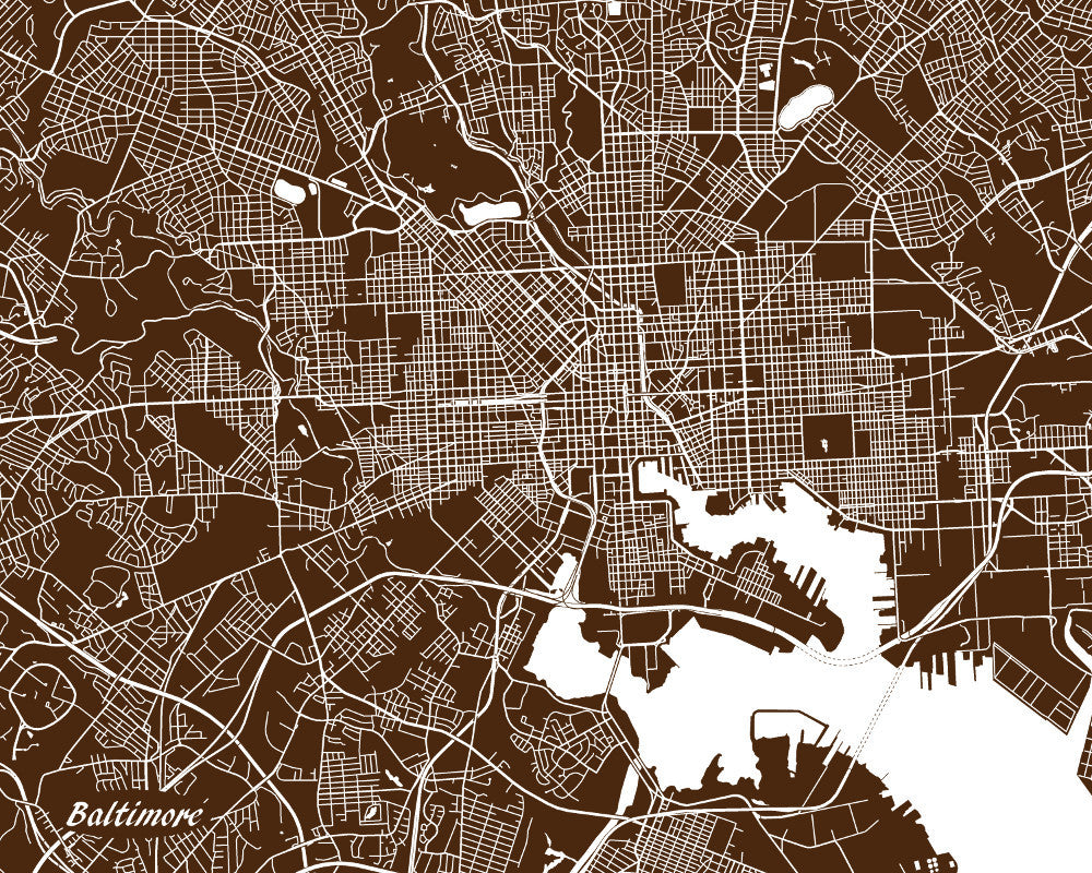 Baltimore City Street Map Print Feature Wall Art Poster