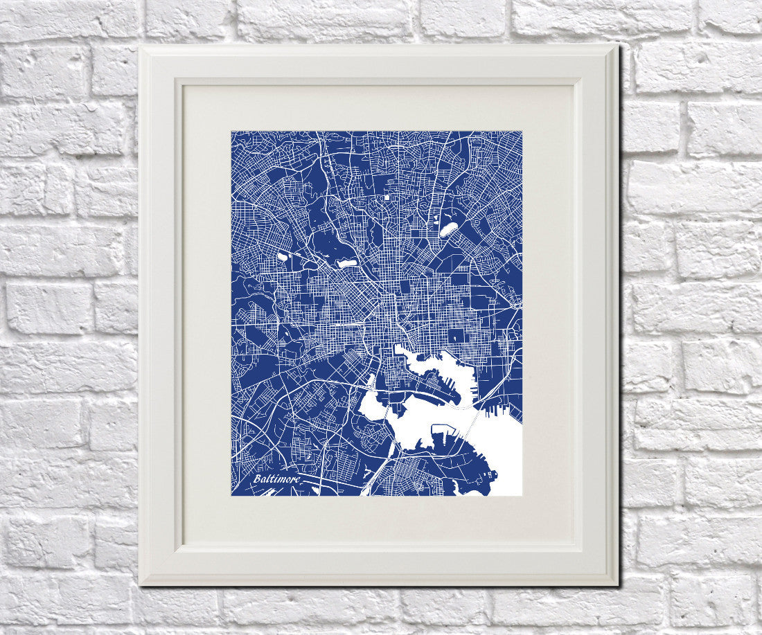 Baltimore City Street Map Print Feature Wall Art Poster