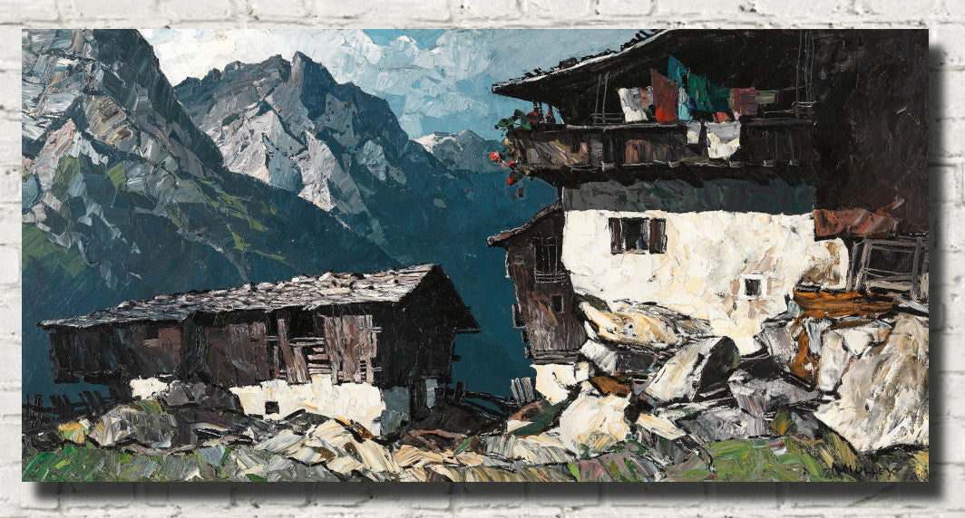 Bauernhof im Hochgebirge, Oskar Mulley Fine Art Print