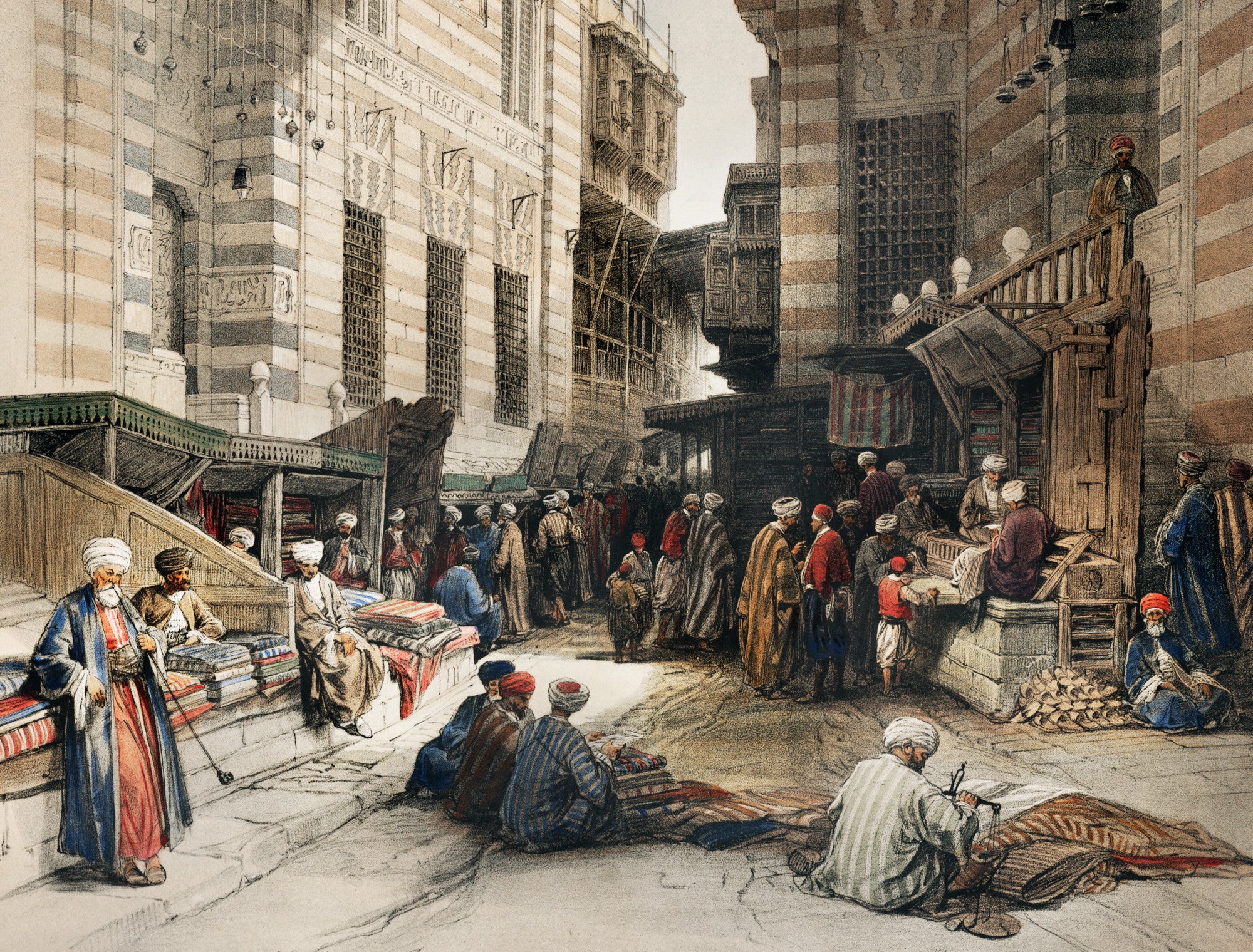 Bazaar of the silk mercers Cairo, David Roberts Fine Art Print