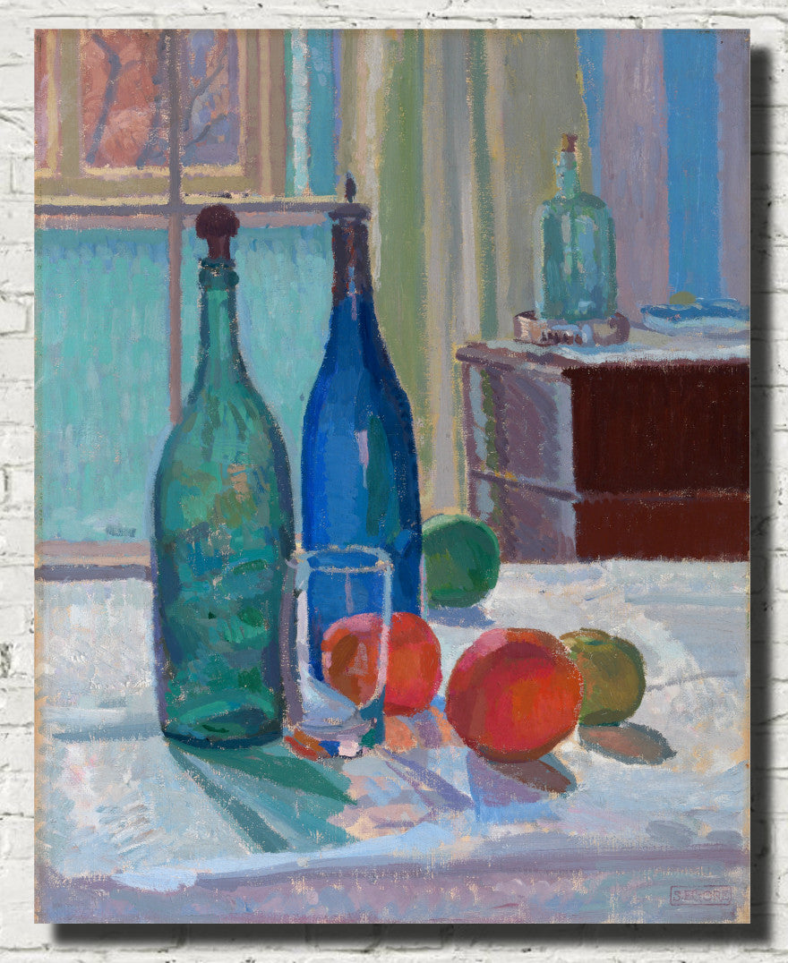 Spencer Gore Post-Impressionist Fine Art Print, Blue and Green Bottles and Oranges