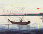 Ohara Koson Japanese Fine Art Print,  Boats and Setting Sun