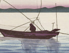 Ohara Koson Japanese Fine Art Print,  Boats and Setting Sun