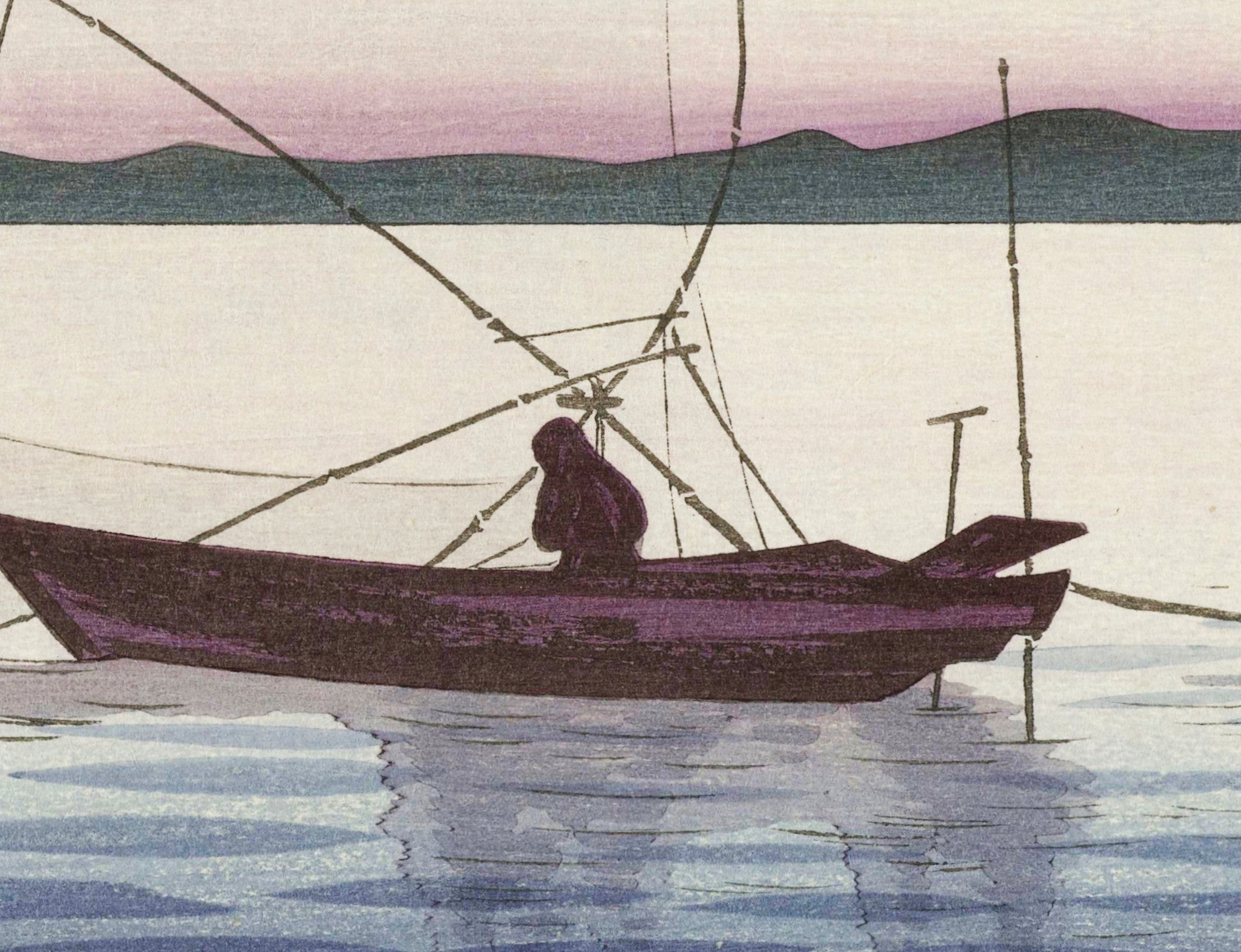 Ohara Koson Japanese Fine Art Print,  Boats and Setting Sun