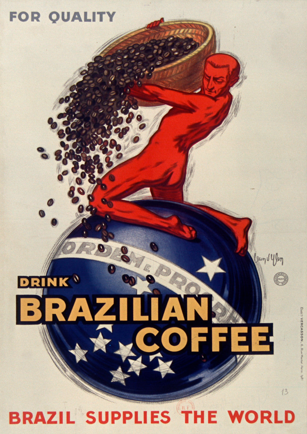 Brazilian Coffee Print Framed Vintage Advertising Poster Art