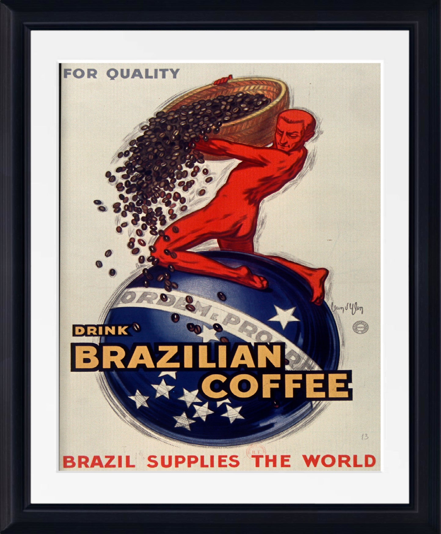 Brazilian Coffee Print Framed Vintage Advertising Poster Art