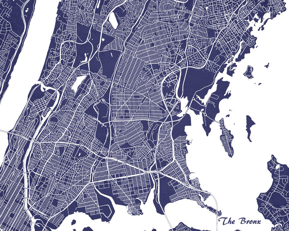 The Bronx New York City Street Map Print Feature Wall Art Poster