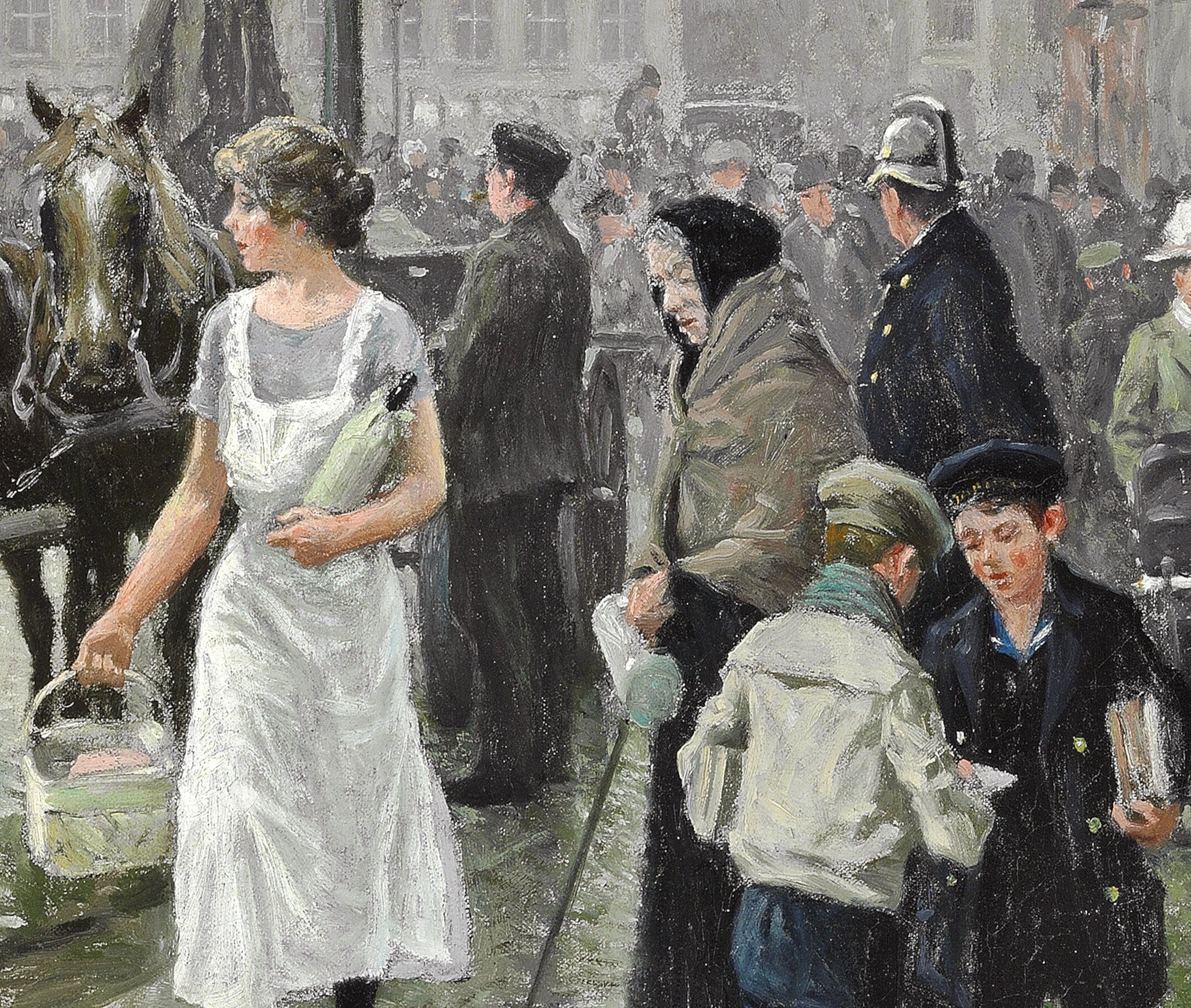 Paul Gustav Fischer Fine Art Print, Busy day at the fish market at Gammel Strand in Copenhagen