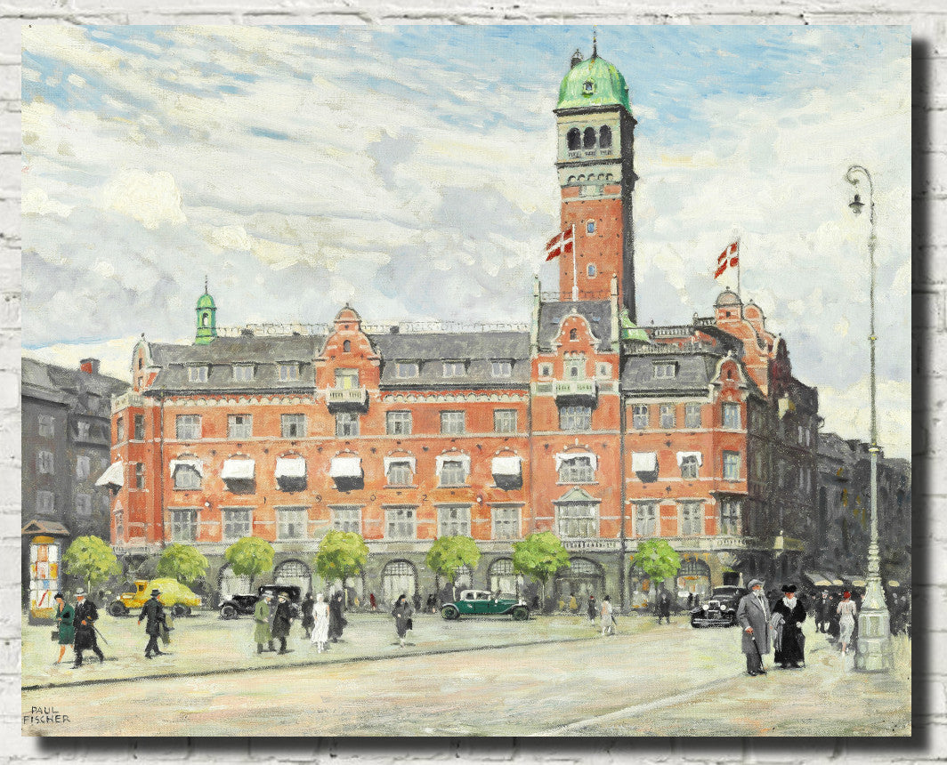 Paul Gustav Fischer Fine Art Print, Rådhuspladsen (the Town Hall Square) in Copenhagen