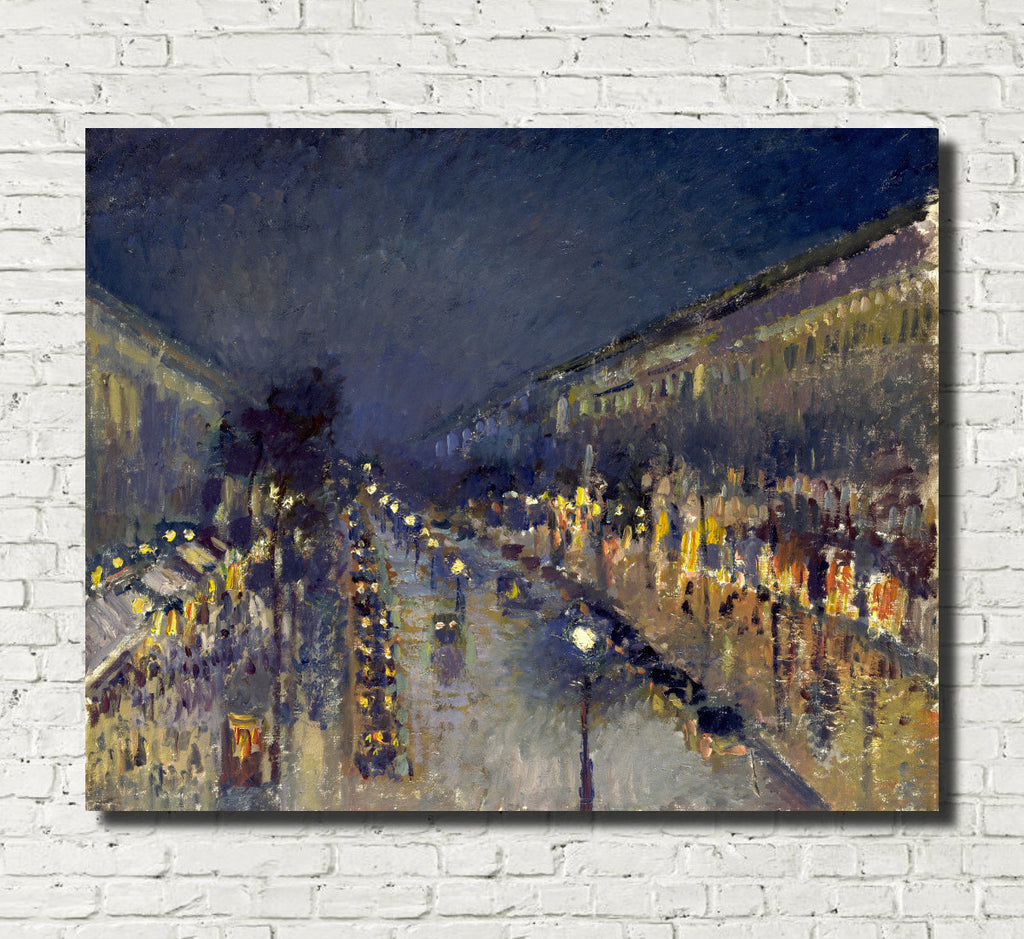 Camille Pissarro Fine Art Print The Boulevard Montmartre at Night Impressionist Painting