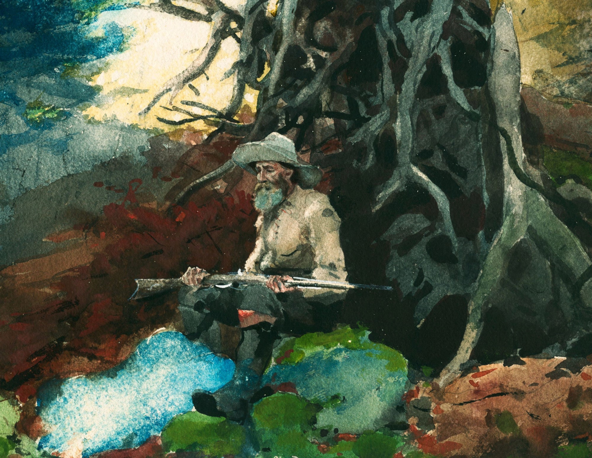 Winslow Homer Fine Art Print :  Campfire, Adirondacks