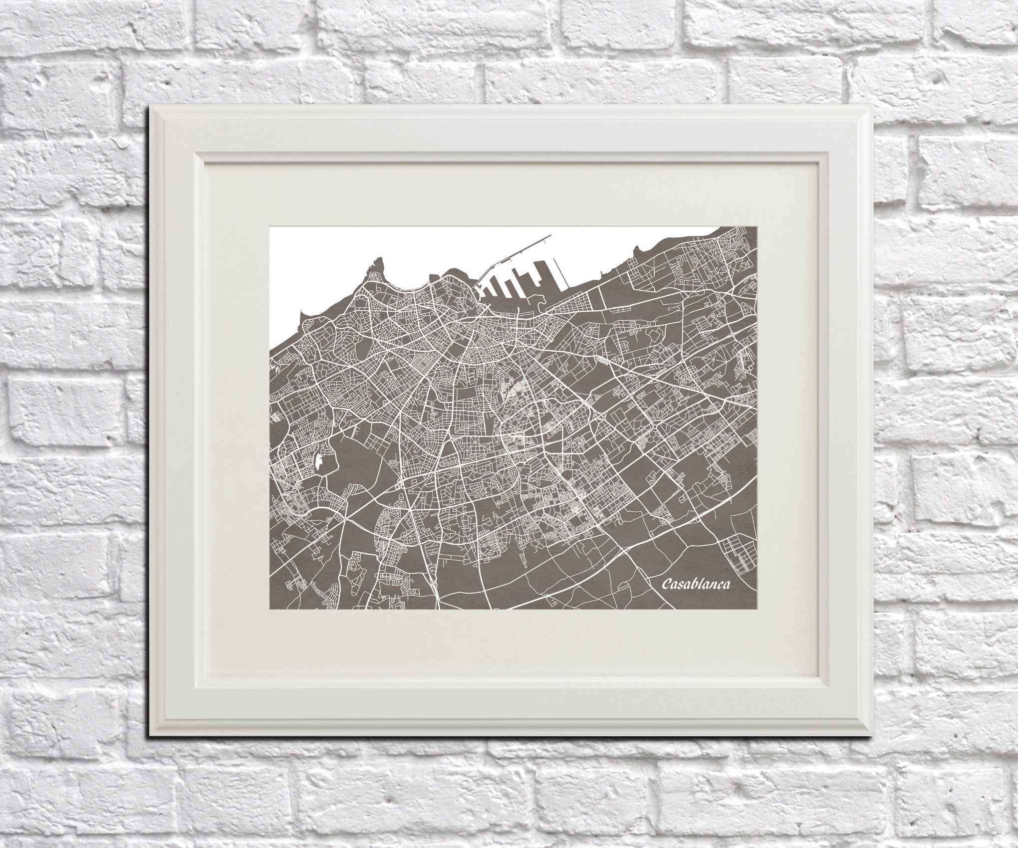Casablanca City Street Map Print Feature Wall Art Poster