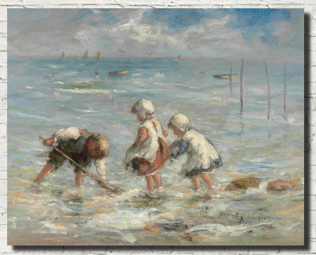 Robert Gemmell Hutchison Fine Art Print, Children at the water's edge