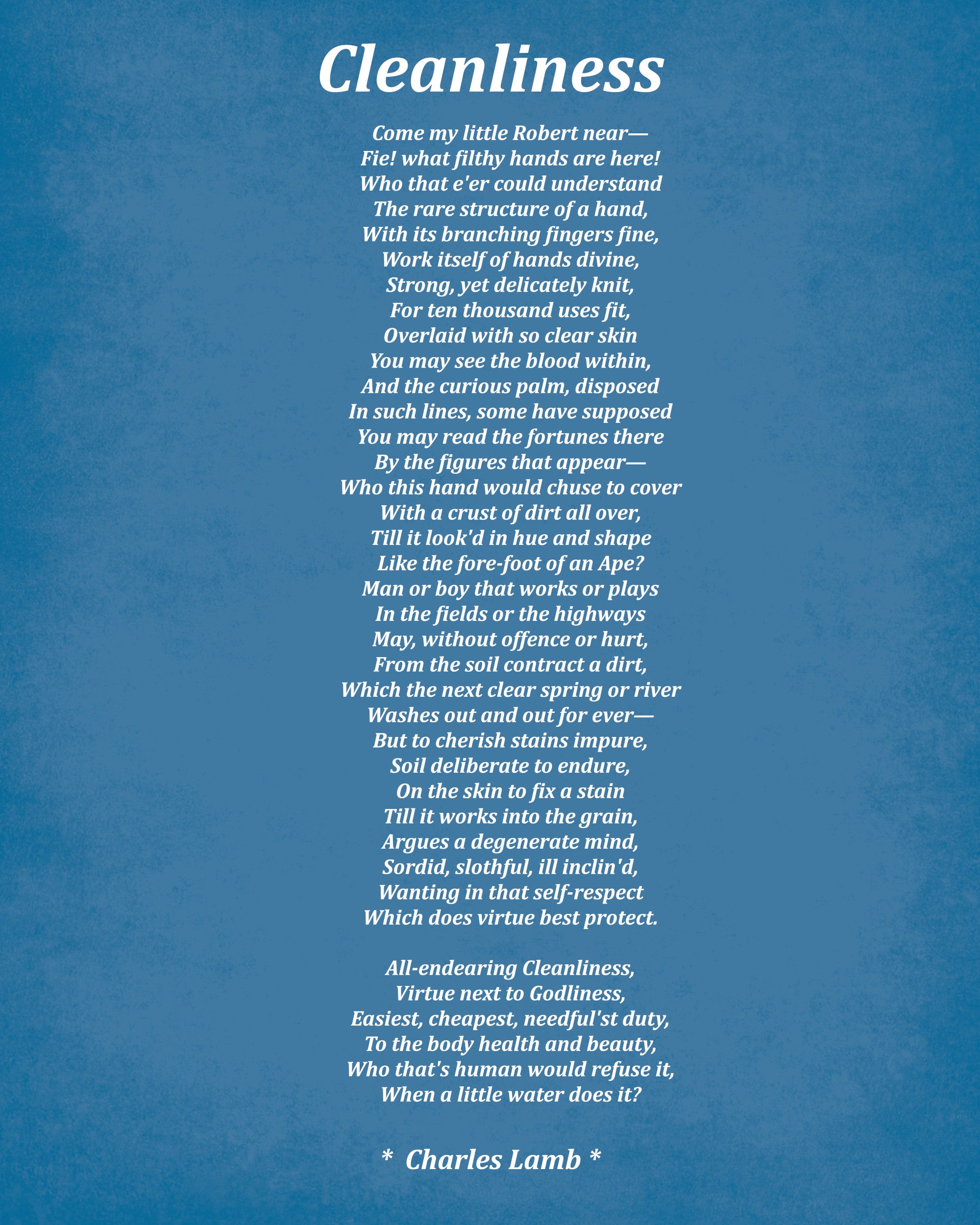 Cleanliness Poem by Charles Lamb, Typography Print
