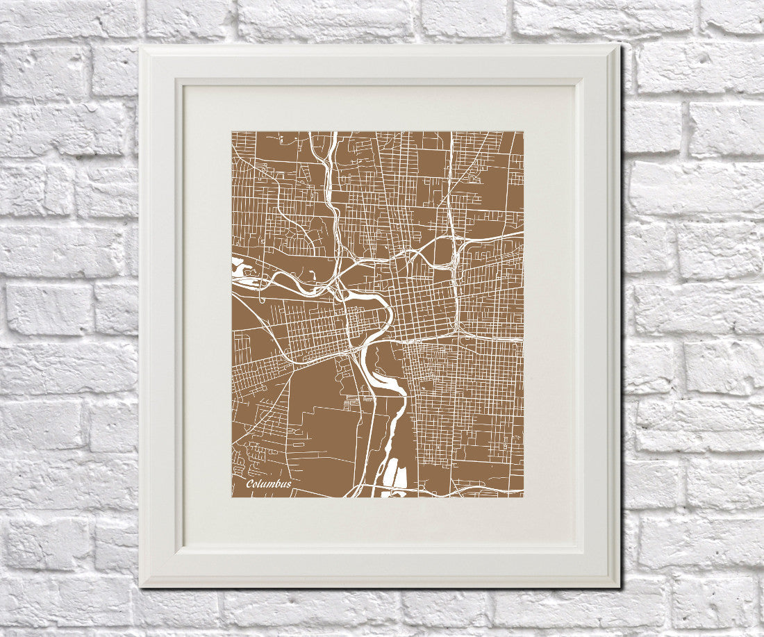 Columbus City Street Map Print Feature Wall Art Poster