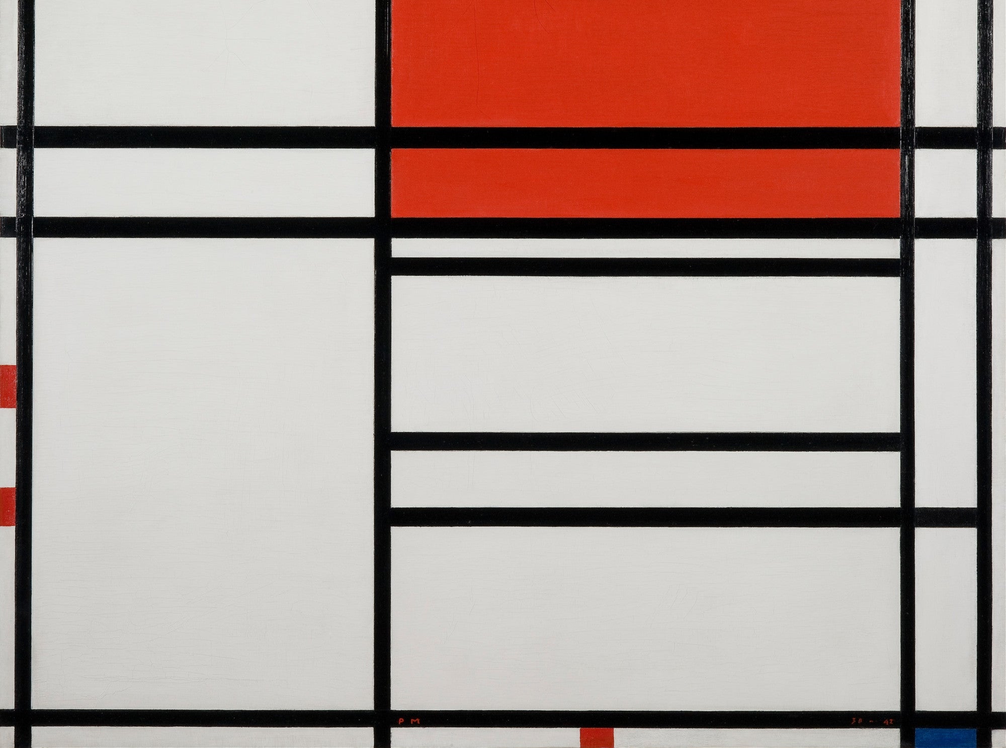 Composition of Red and White; Nom 1,Composition No. 4 with red and blue, Piet Mondrian Abstract Fine Art Print
