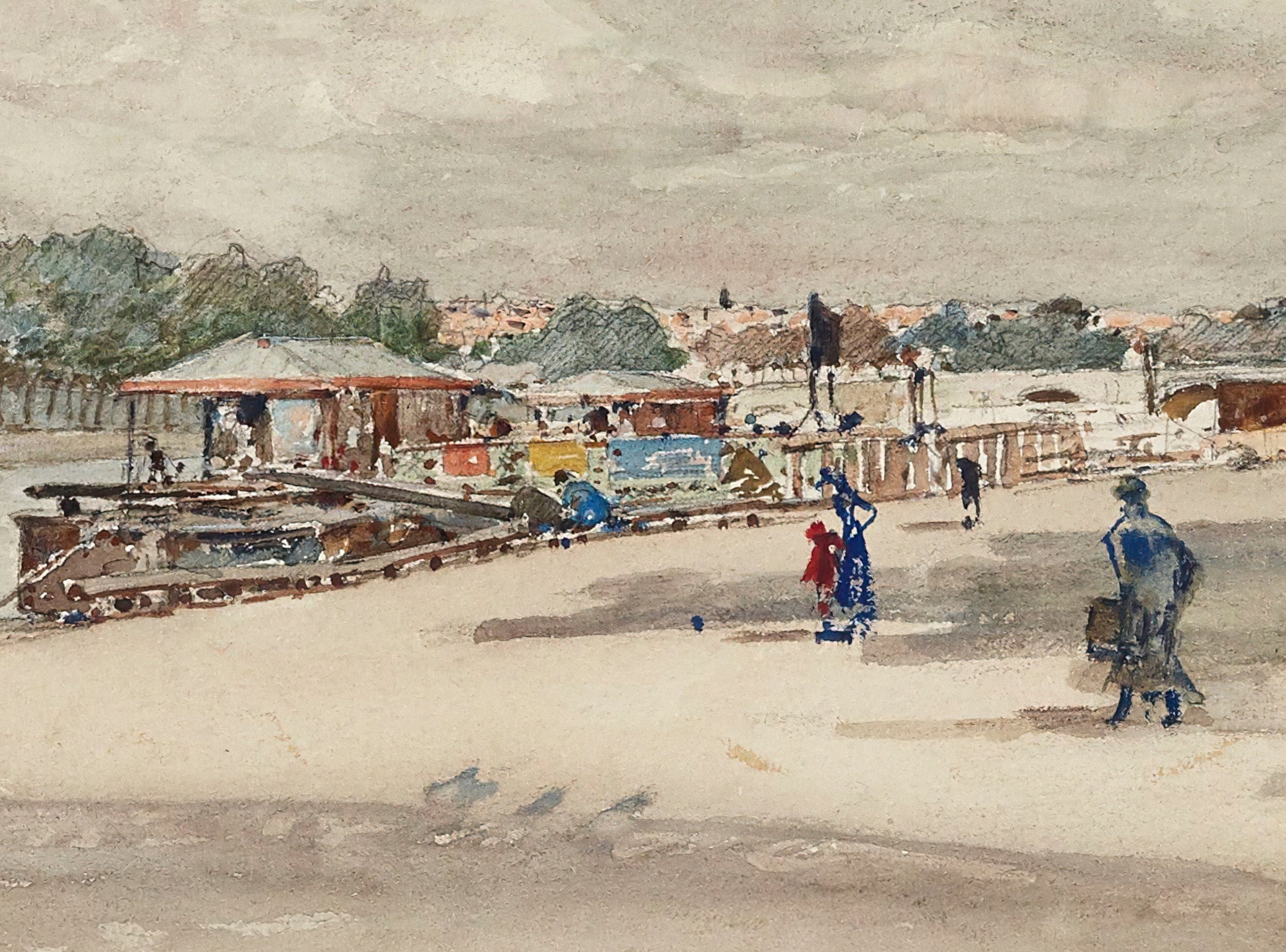 Frederic Anatole Houbron Fine Art Print, Construction work on the Alexandre III bridge, Queen's Court, seen from the Quai d'Orsay