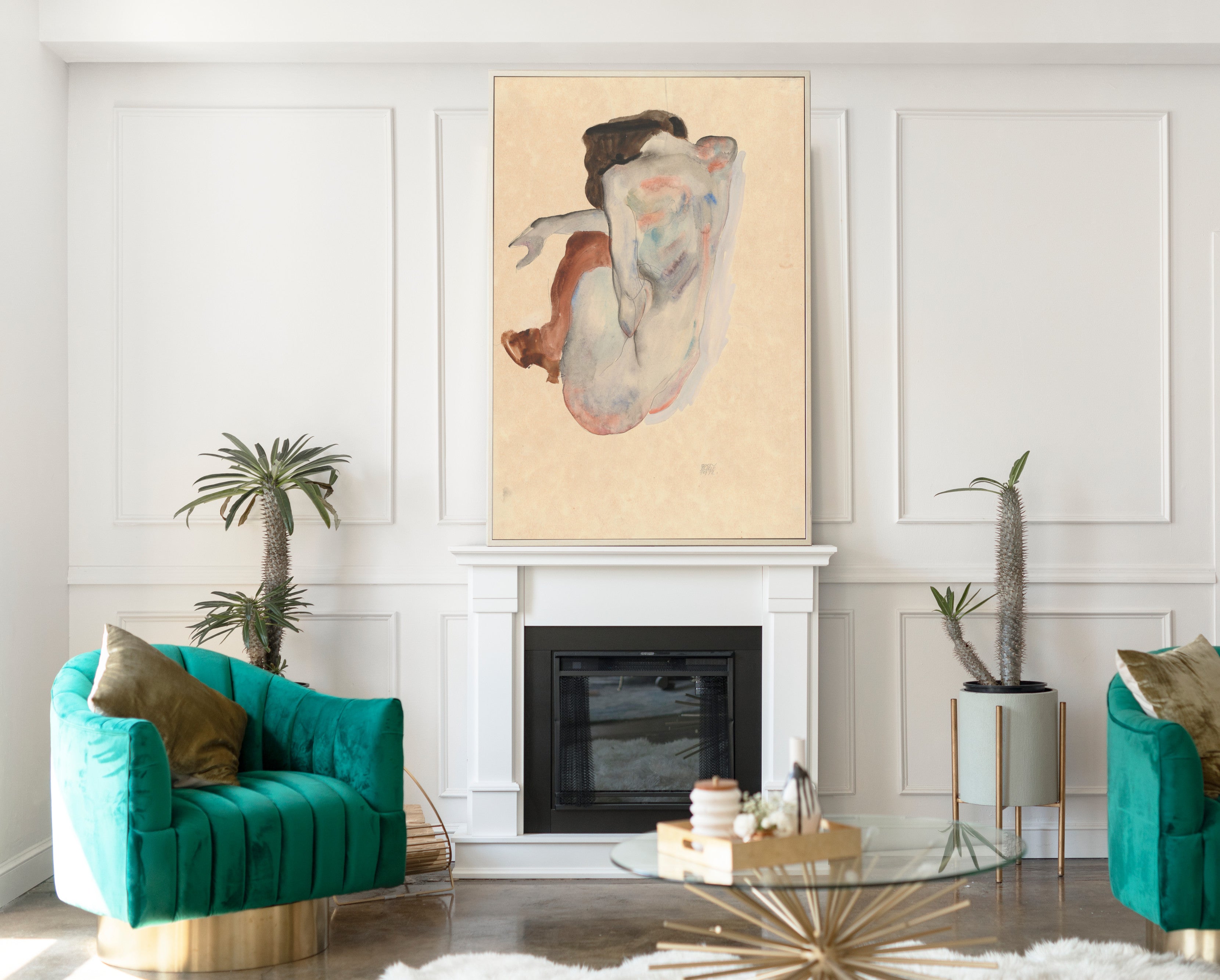 Crouching Nude in Shoes and Black Stockings, Back View, Egon Schiele Fine Art Print