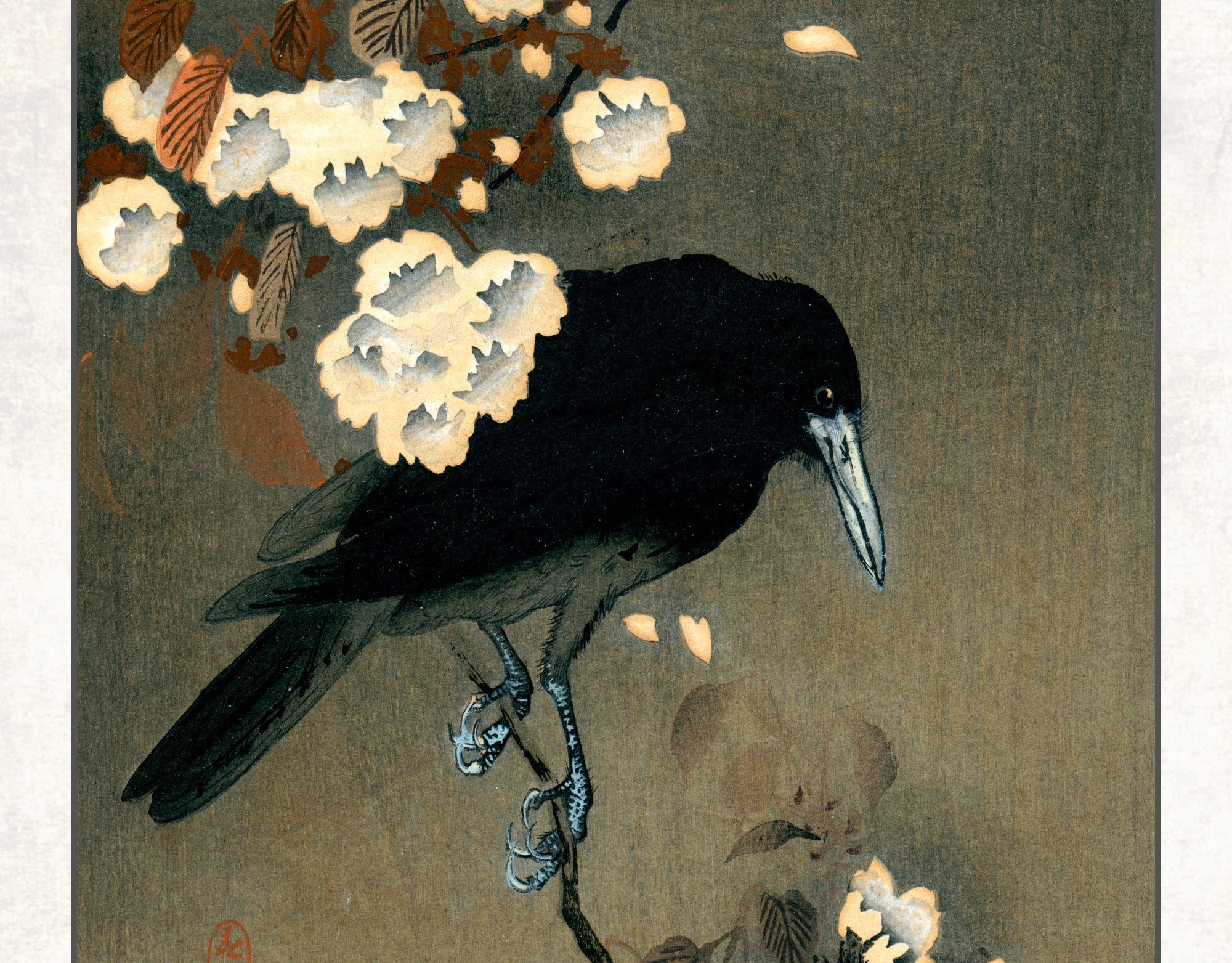 Ohara Koson Japanese Fine Art Print, Crow and Blosom