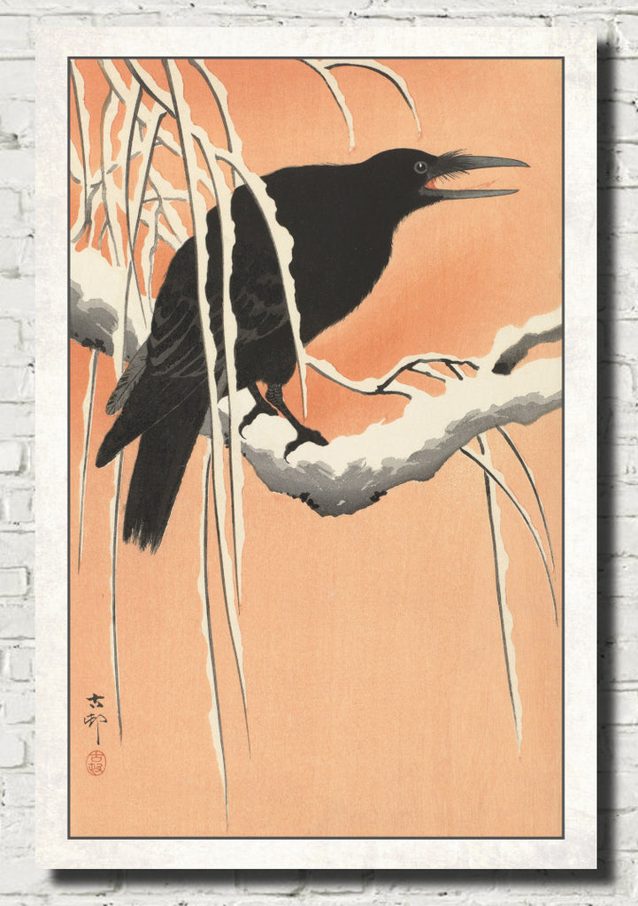 Ohara Koson Japanese Fine Art Print, Crow on Snowy Branch