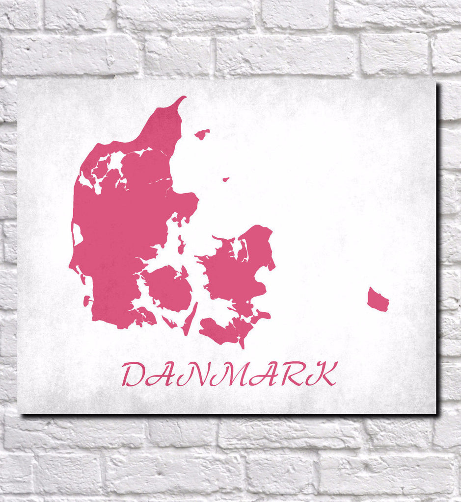 Danish Map Print Outline Wall Map of Denmark