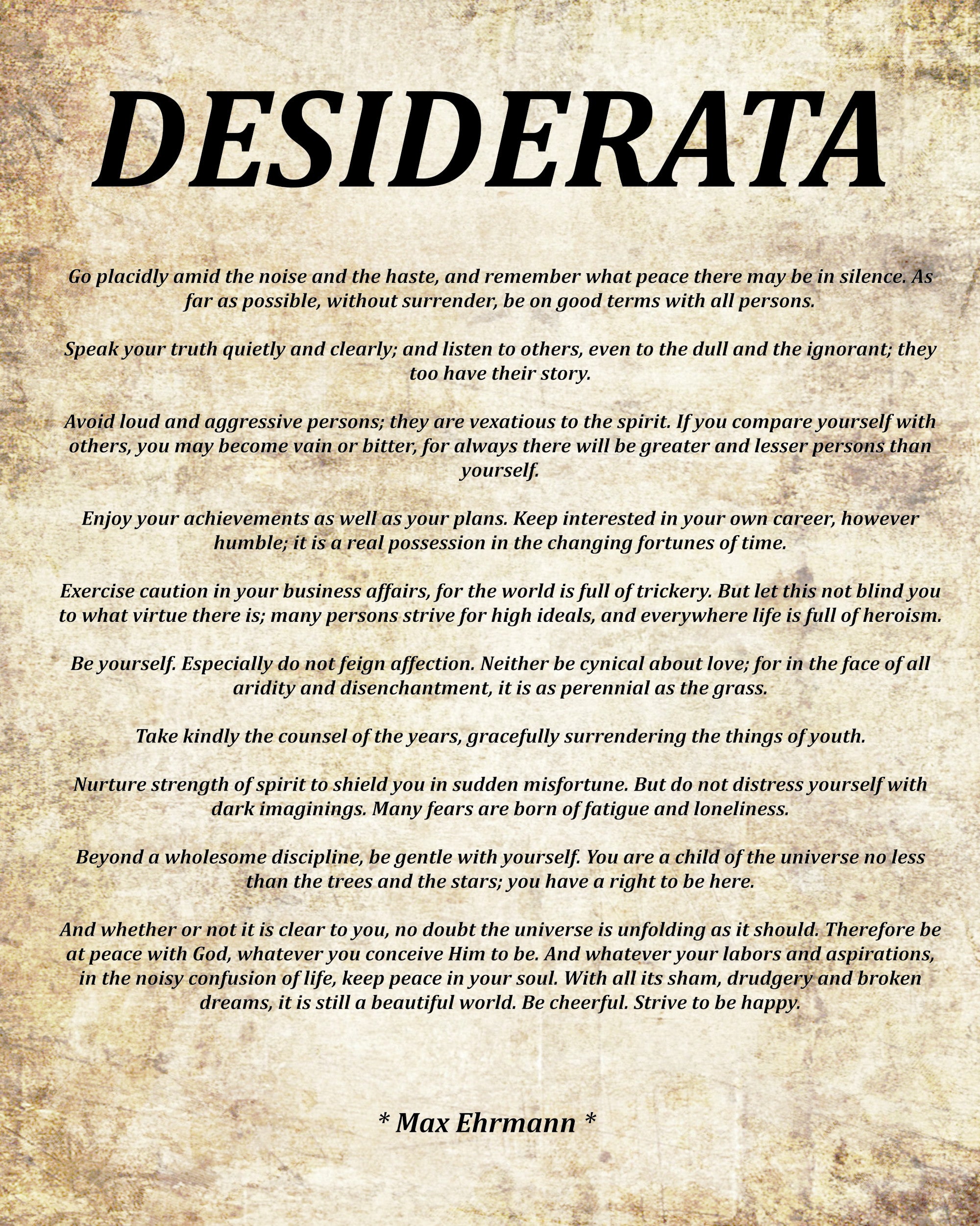 Desiderata by Max Ehrmann, Typography Print