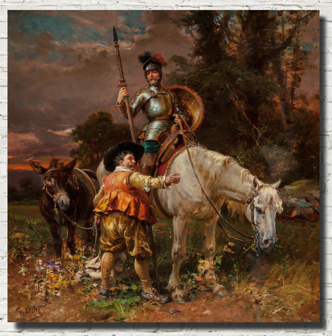 Don Quixote and Sancho Panza, Cesare Agostino Detti Fine Art Print