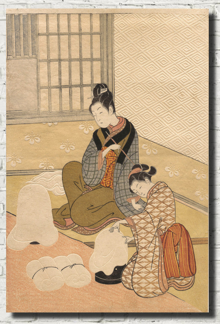 Suzuki Harunobu, Japanese Shunga Art Print : Evening Snow on the Heater