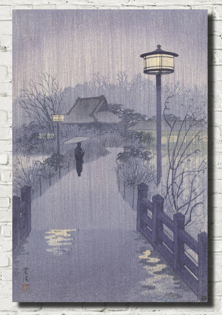 Evening rain at the Shinobazu pond, Kasamatsu Shiro, Japanese Art Print