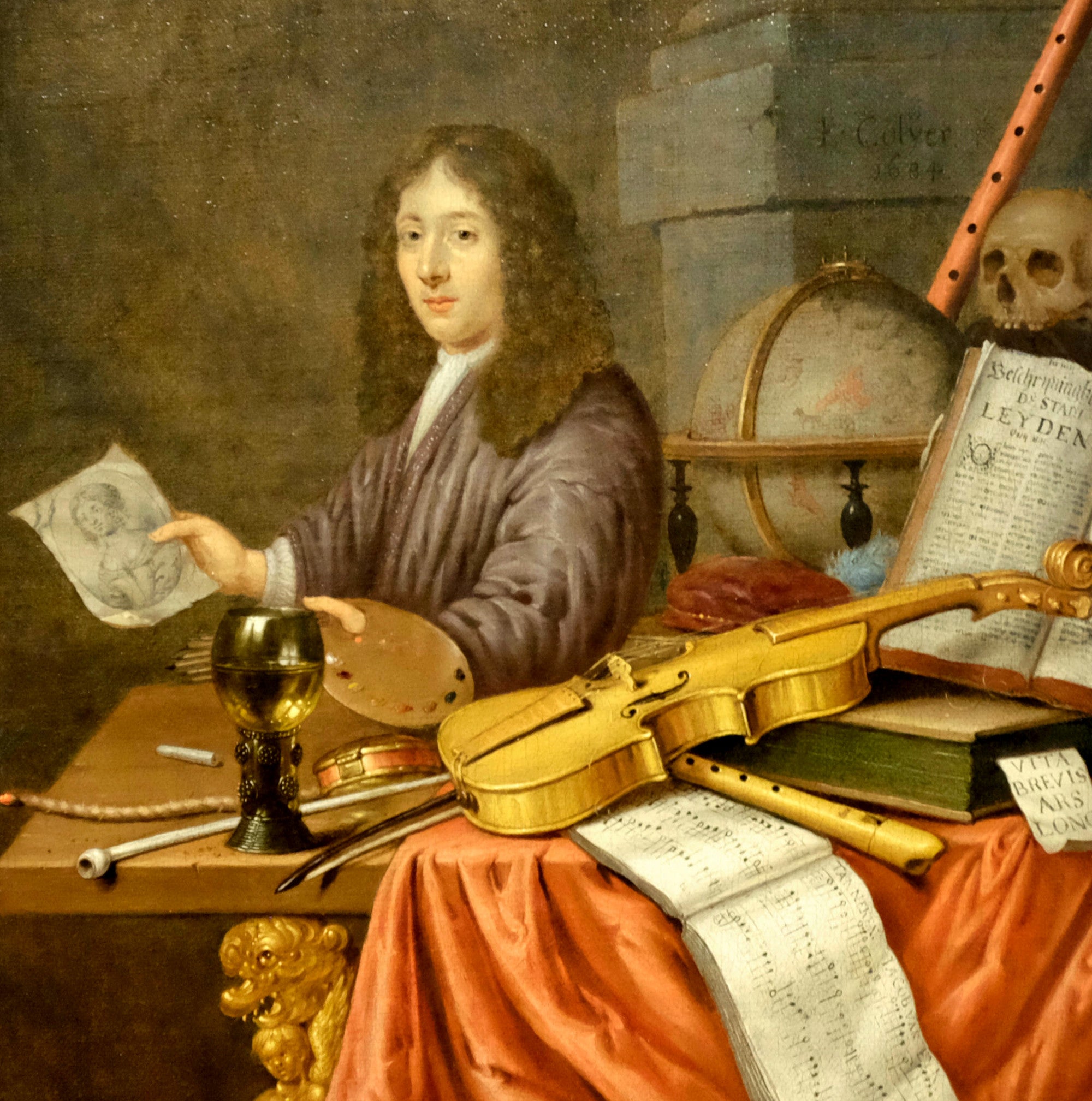 Evert Collier Fine Art Print, Self Portrait with Vanitas Still Life