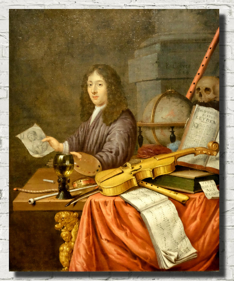 Evert Collier Fine Art Print, Self Portrait with Vanitas Still Life
