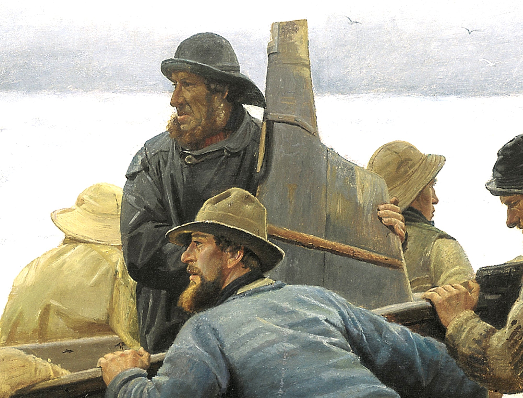 Michael Ancher Fine Art Print, Fishermen Launching a Rowing Boat