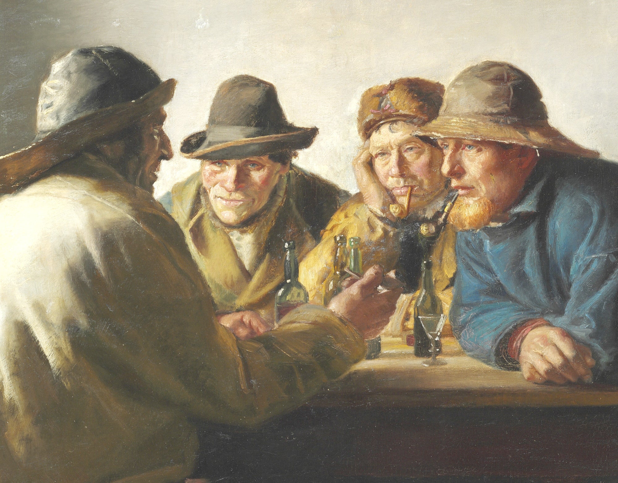 Michael Ancher Fine Art Print, Fishermen Sitting Around a Table Drinking