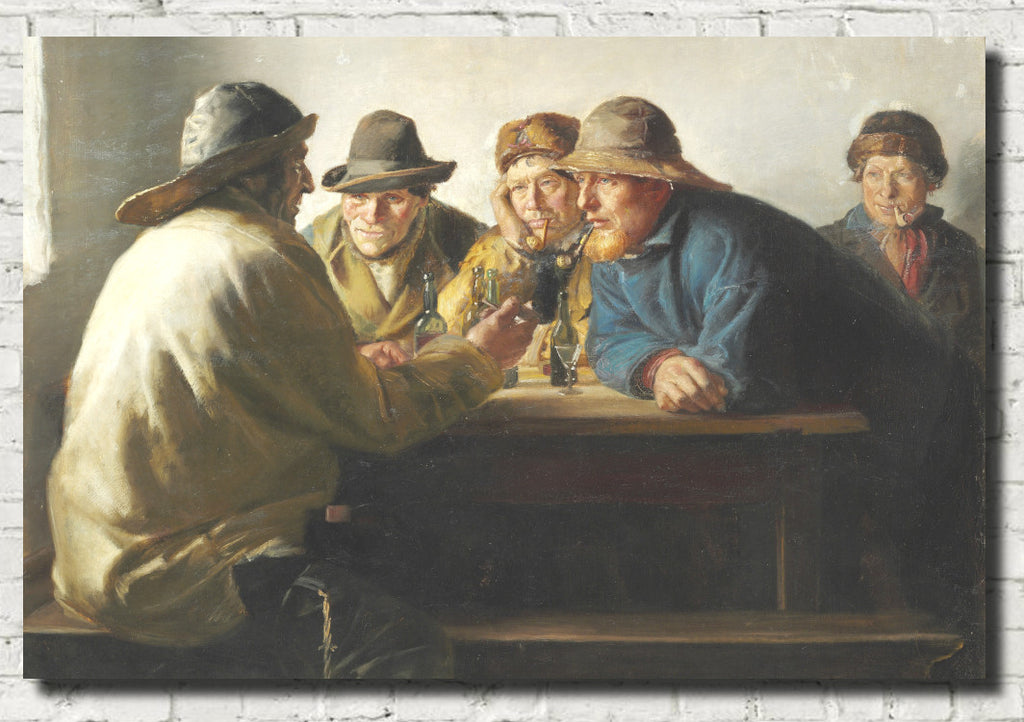 Michael Ancher Fine Art Print, Fishermen Sitting Around a Table Drinking