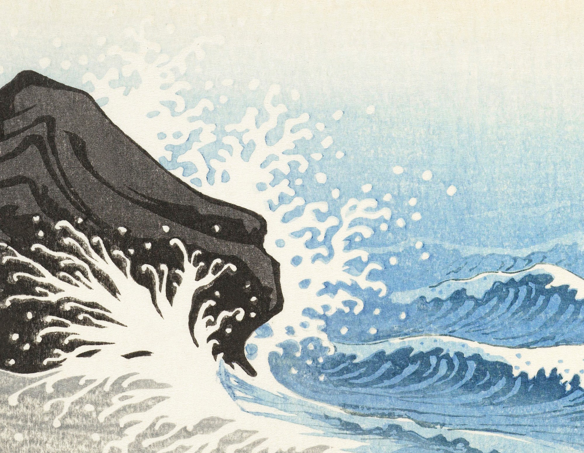 Five Seagulls Above Turbulent Sea JAPANESE FINE ART PRINT, OHARA KOSON - GalleryThane.com