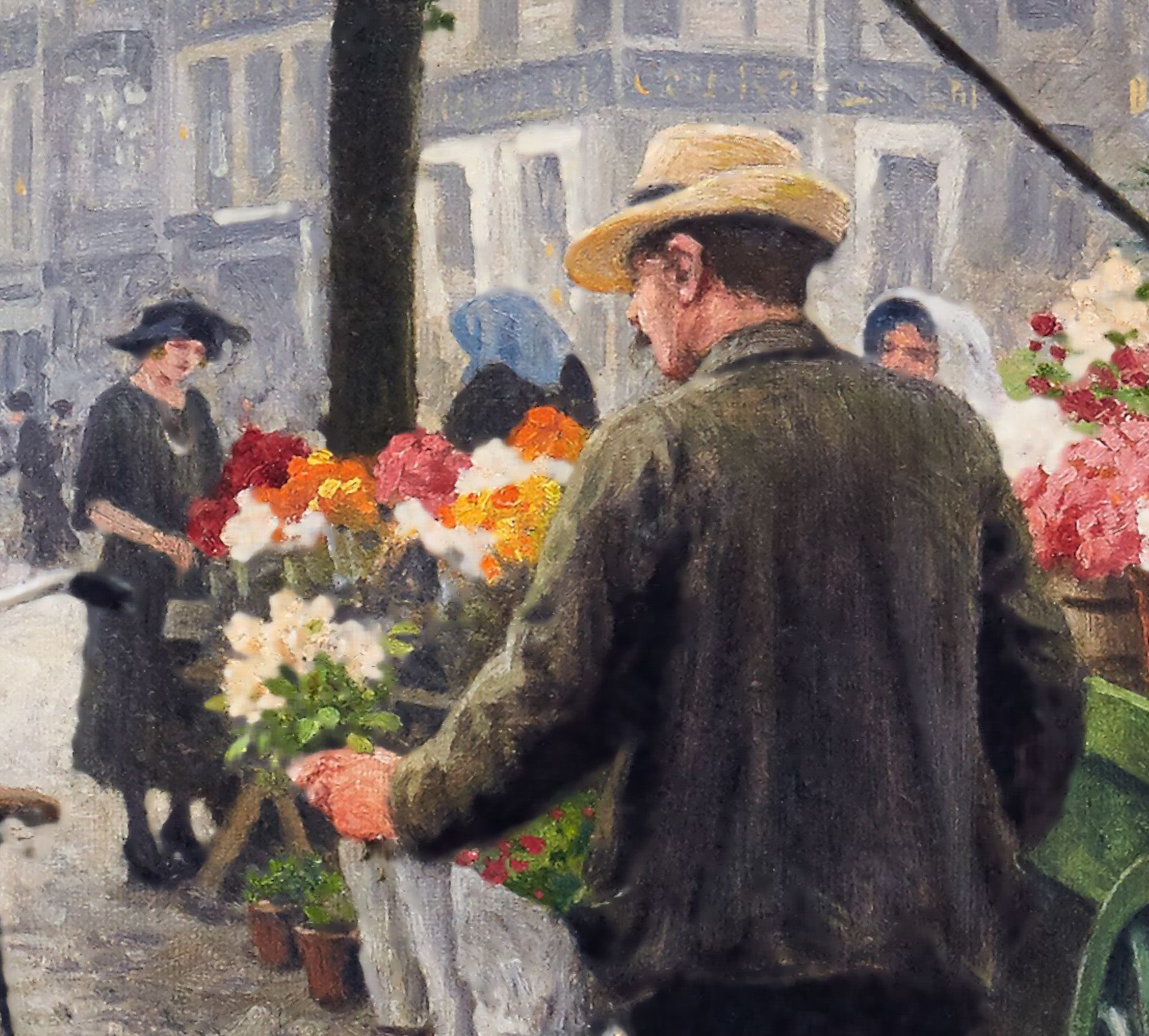 Paul Gustav Fischer Fine Art Print, Flower Market at Højbro Plads, Copenhagen