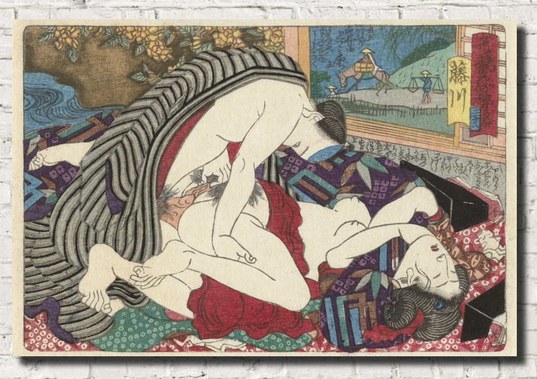 Utagawa Kunisada, Japanese Shunga Art Print : Fujikawa, The erotic road to the capital