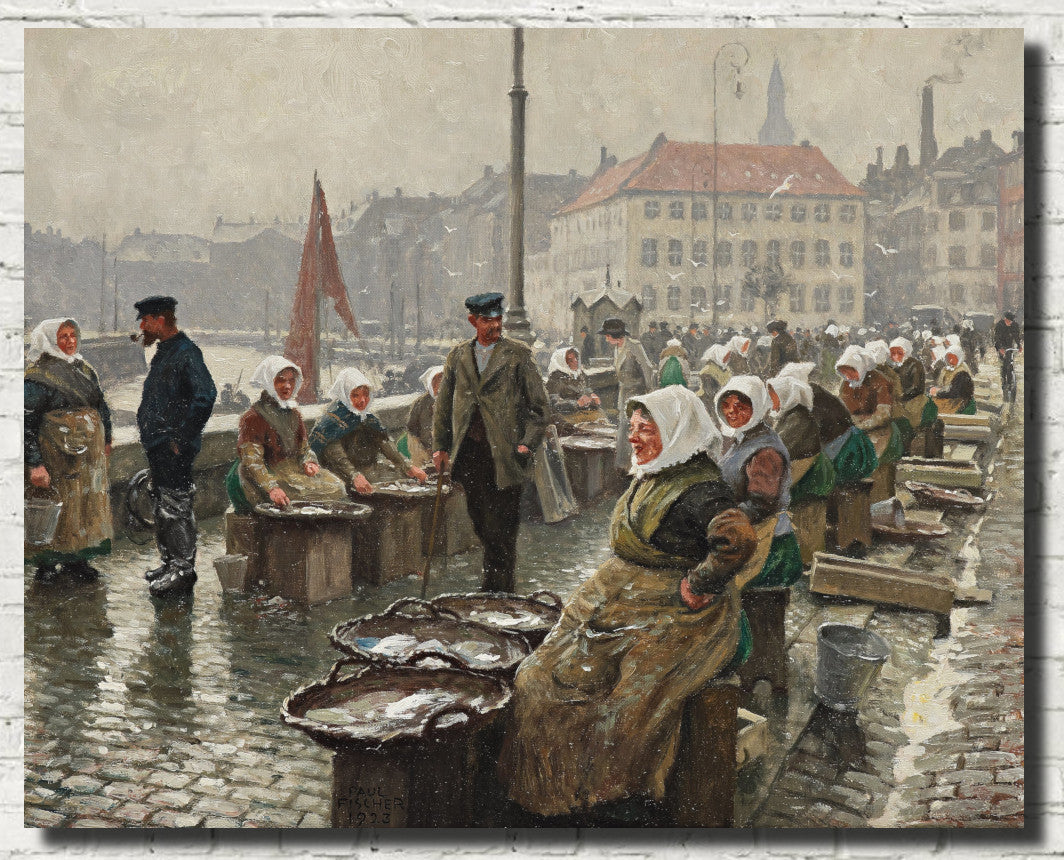 Paul Gustav Fischer Fine Art Print, Gammel Strand Fish Market, Copenhagen