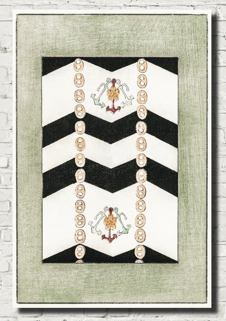 Geometric pattern with nautical motif, Japanese Illustration Print, Watanabe Shōtei