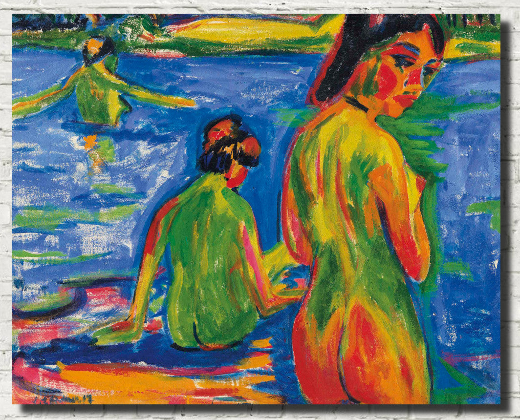 Ernst Ludwig Kirchner Expressionism Fine Art Print, Girls bathing in the lake, Moritzburg