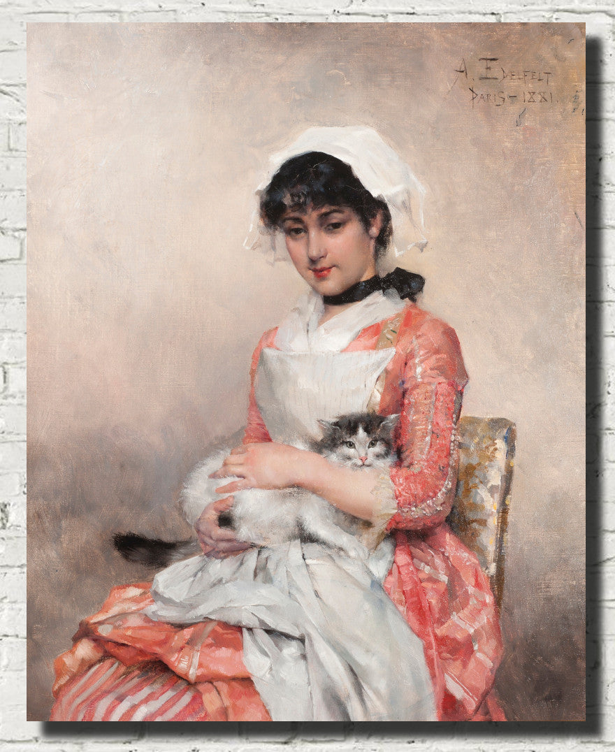 Albert Edelfelt Fine Art Print, Girl With a Cat