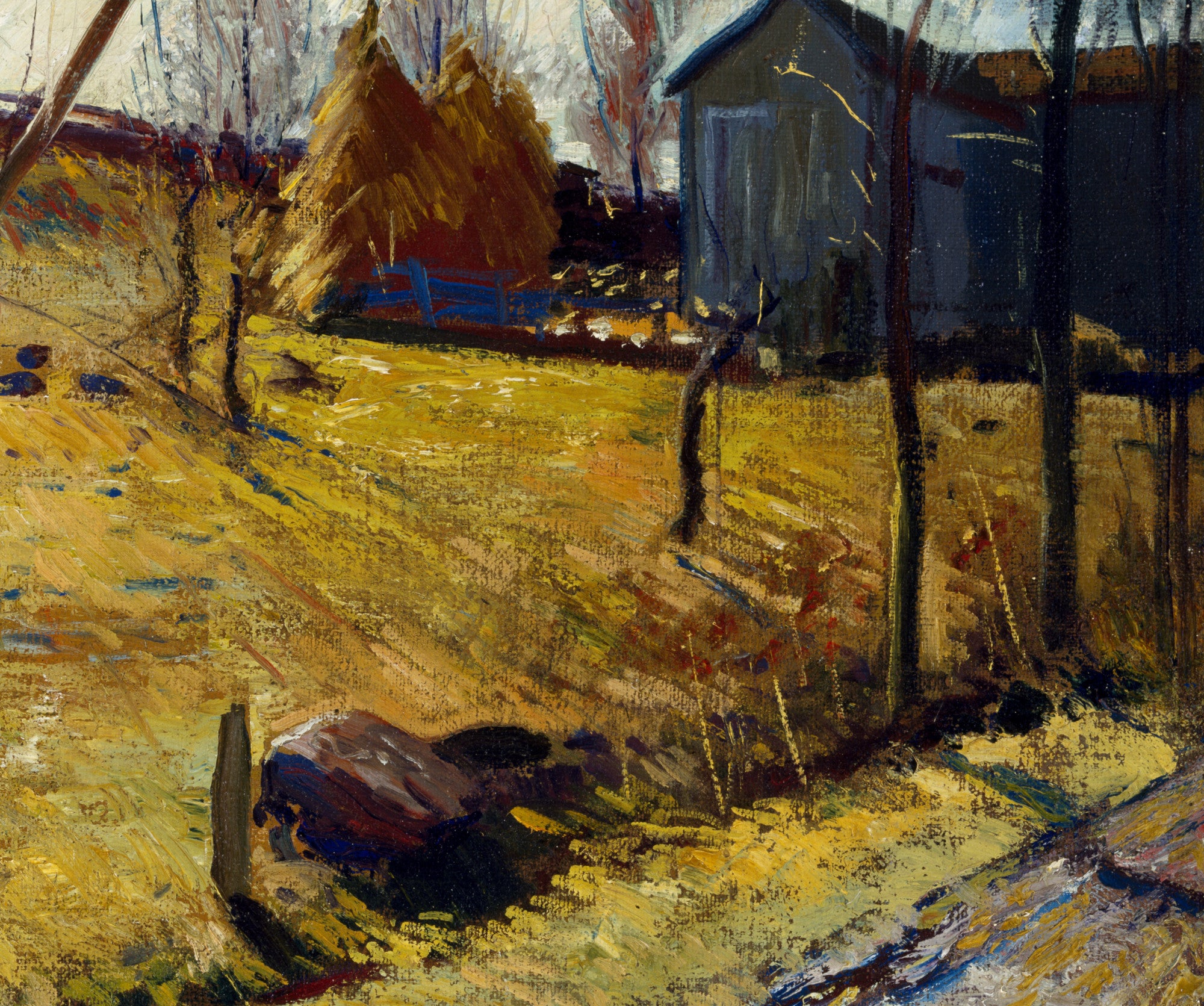 George Bellows Fine Art Print, Haystacks and Barn